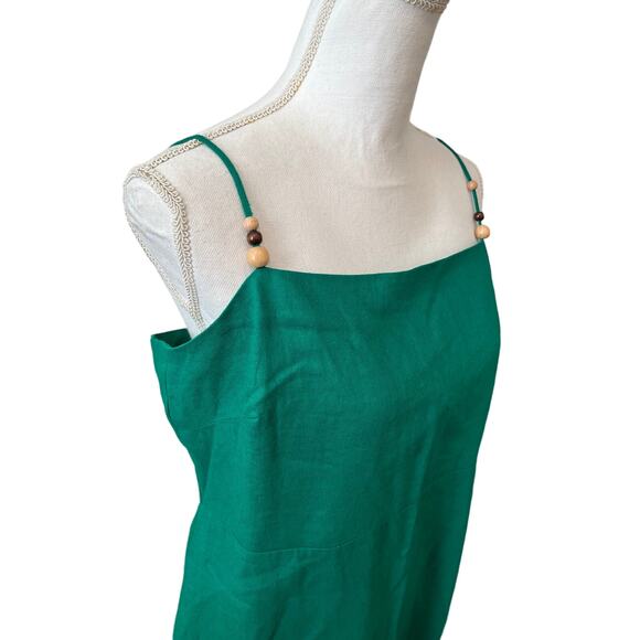 Rachel Zoe Emerald Green Linen Midi Dress L - Picture 3 of 6